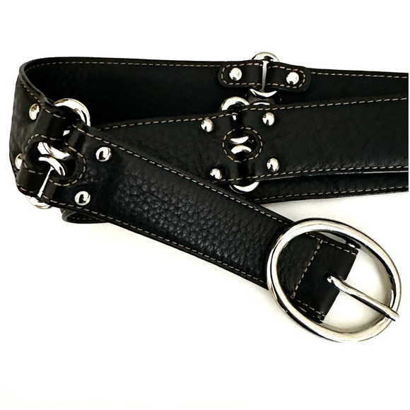 Cole Haan Black Belt Double Ring Pebbled Leather Silver Tone Hardware Belt - Picture 8 of 8